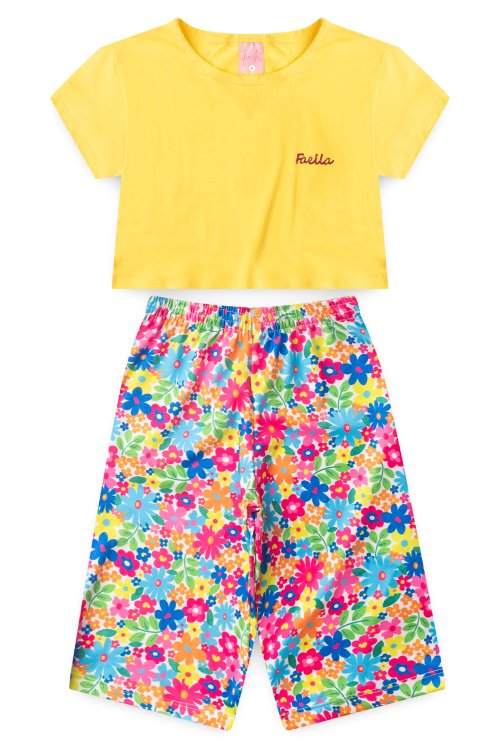Conjunto Pantalona Florido Amarelo em Amarelo floral